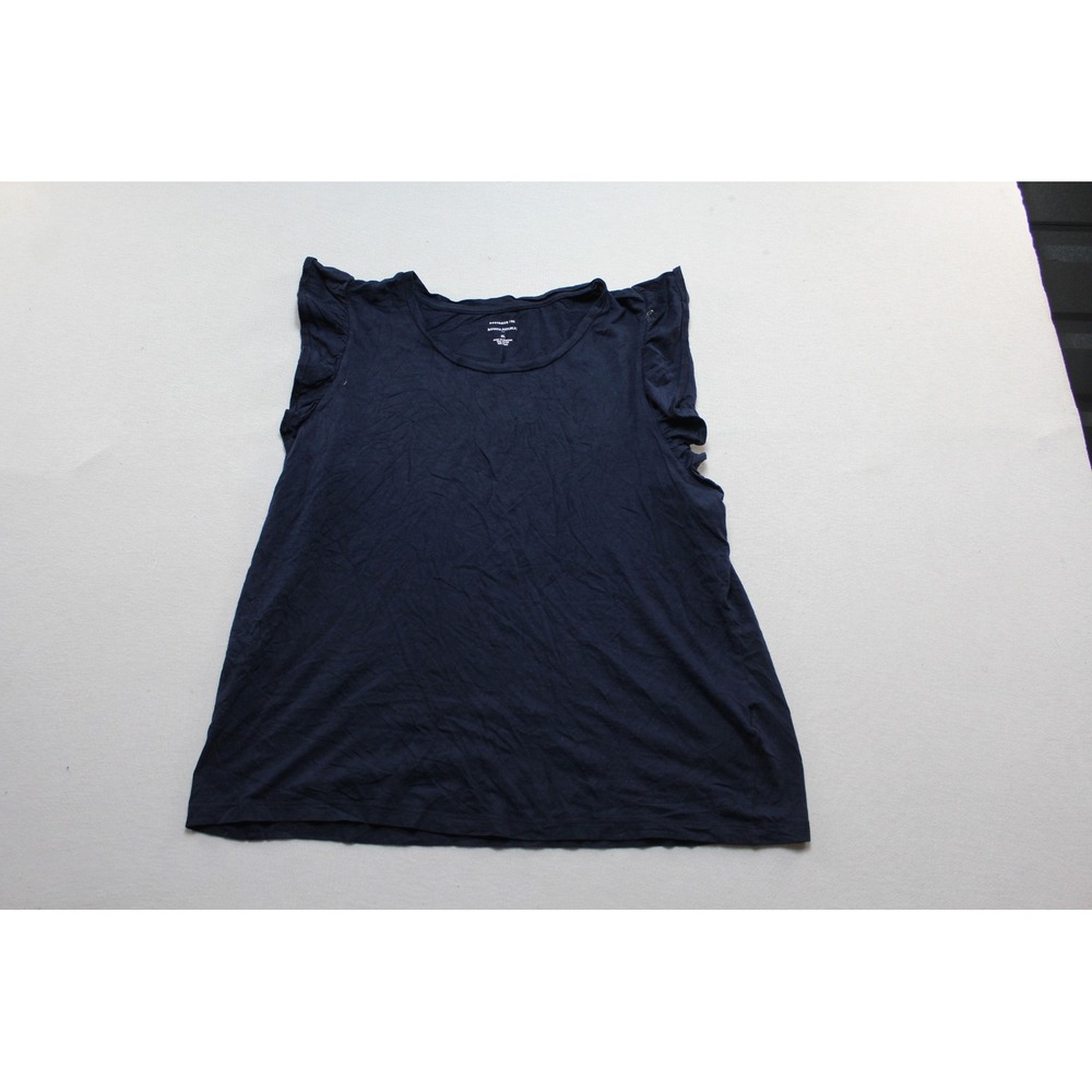 Banana Republic Designer Tee Womens Extra Large Navy Blue Excellent Ruffle Trim
